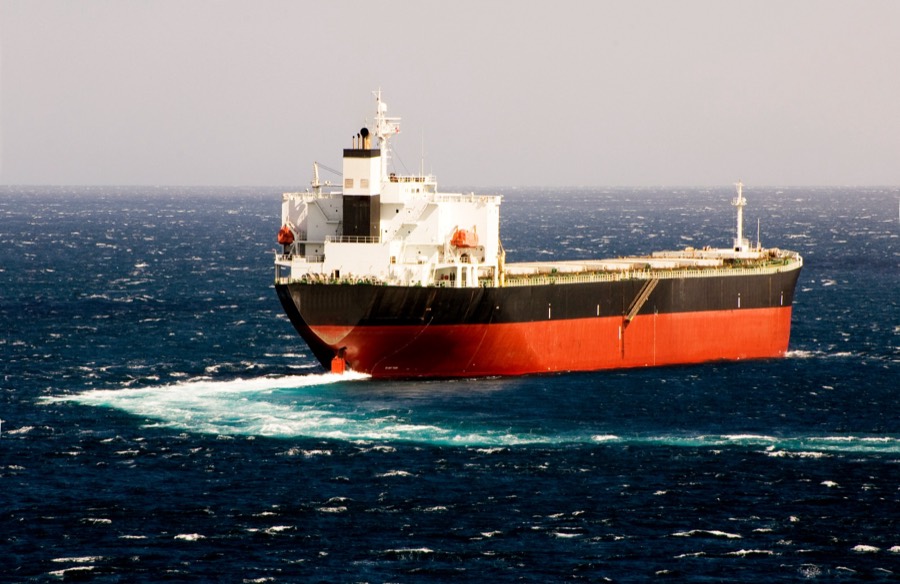 Laden bulk carrier under way in open sea